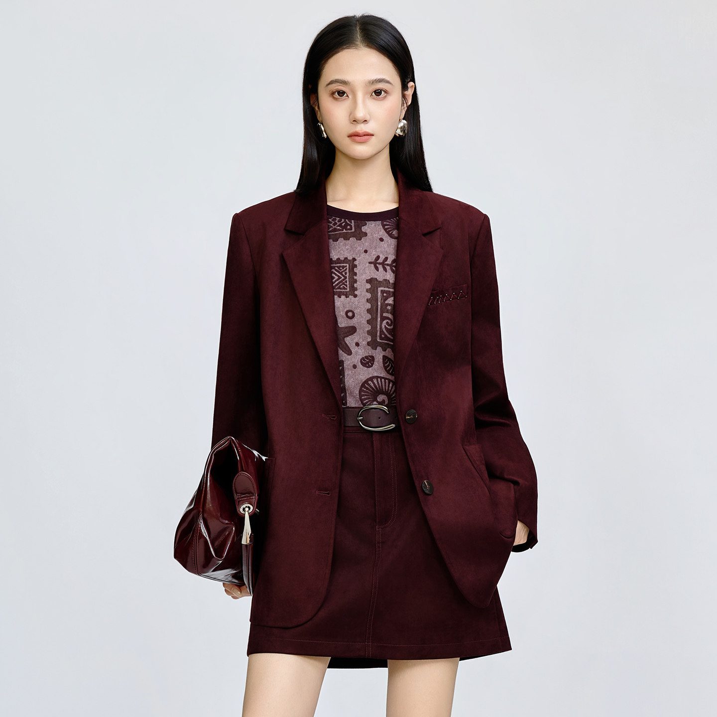 经典复古设计感西装外套女单排扣