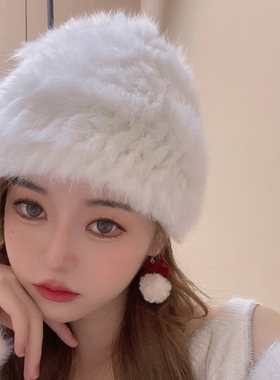 兔毛帽子潮百搭加厚甜美可爱针织