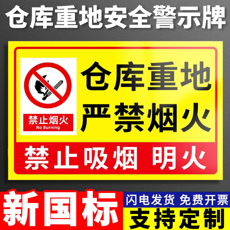 仓库重地严禁烟火警示贴工厂车间安全生产提示牌标语注意明火闲人