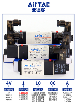 直销亚德客气动电磁阀4V110120130换向阀线圈控制阀气阀电子阀DC2