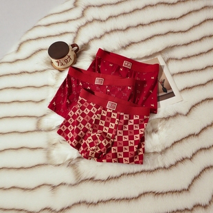 印花短裤 男士 衩男式 四角裤 多条装 结婚喜庆款 马年成功发财内裤