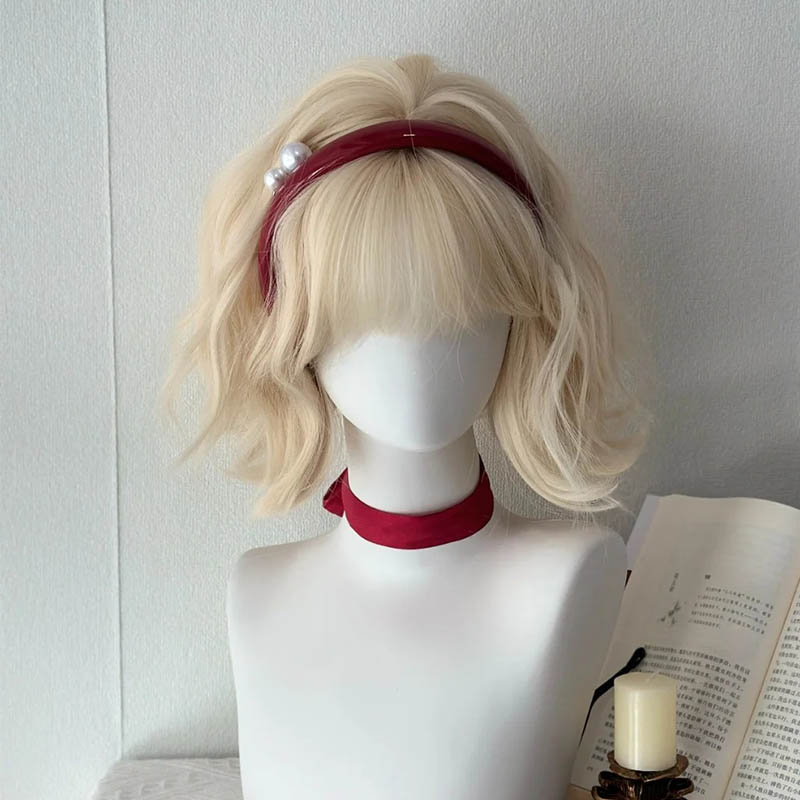 美宿白金色假发女短发可爱减龄显白短卷发羊毛卷仿真人自然全头套