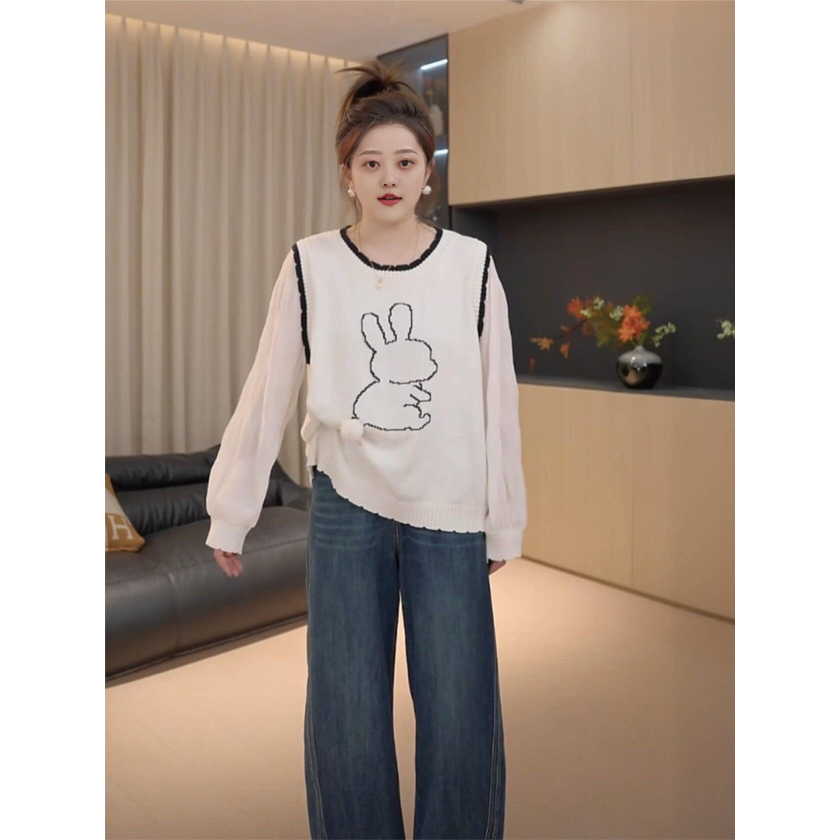 佳佳大码女装雪纺拼接假两件针织衫女秋季胖mm百搭巨显瘦长袖上衣