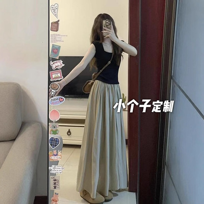 150小矮个子夏季搭配一整套茶系御姐风甜辣上衣高腰半身裙两件套