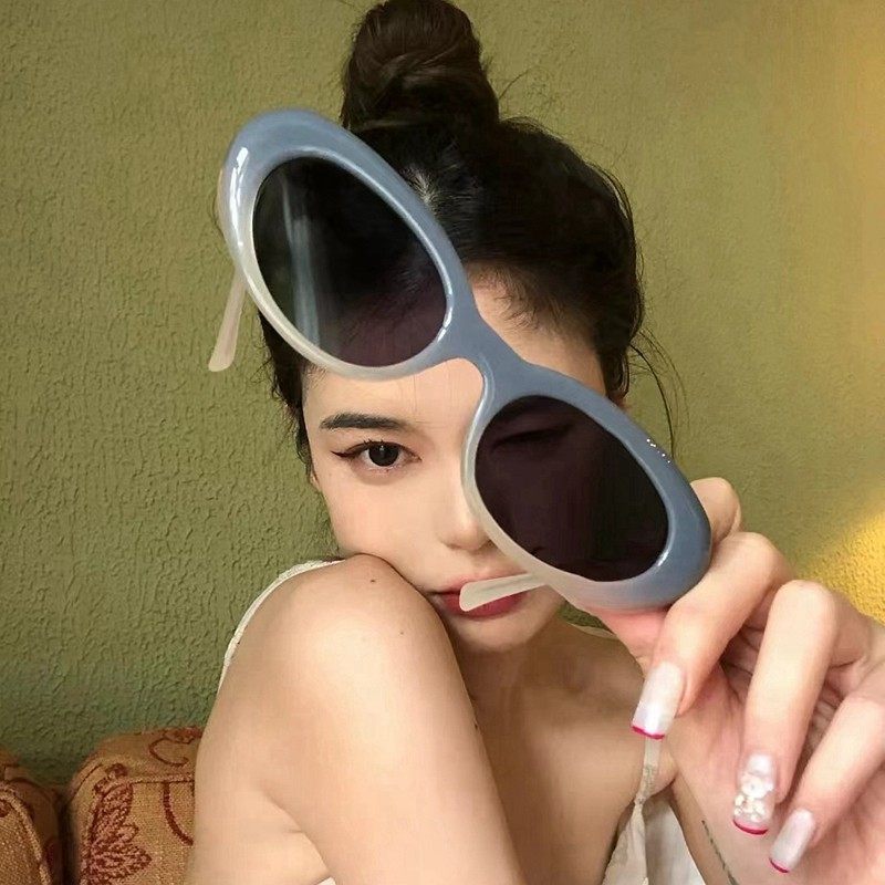 欧美复古Jennie同款椭圆形墨镜女韩版潮港风猫眼太阳眼镜网红街拍
