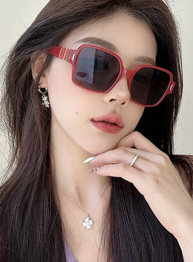 韩版网红方形大框红色墨镜女