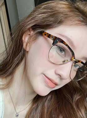 缪家新款眉线半框近视眼镜女玳瑁色张元英同款复古潮流防蓝光近视