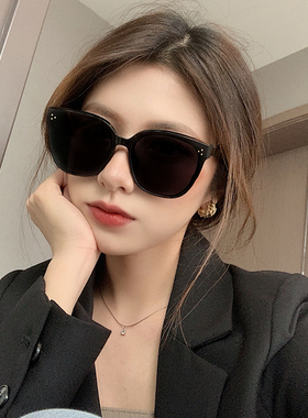方形黑色偏光墨镜女圆脸大框显瘦防紫外线太阳镜韩版复古无框眼镜