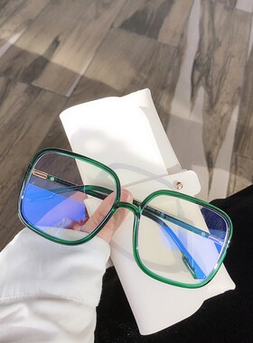 防蓝光近视眼镜女TR90配度数小红书绿色眼镜素颜大脸网红黑眼镜框