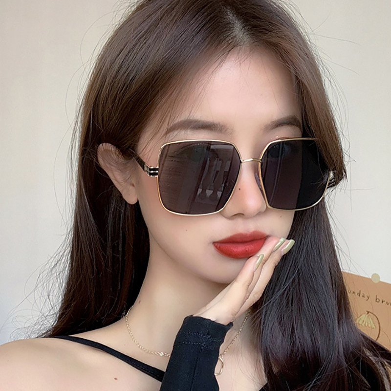 D家同款超大框方形黑色太阳镜金属细边遮脸大脸圆脸显瘦墨镜女潮