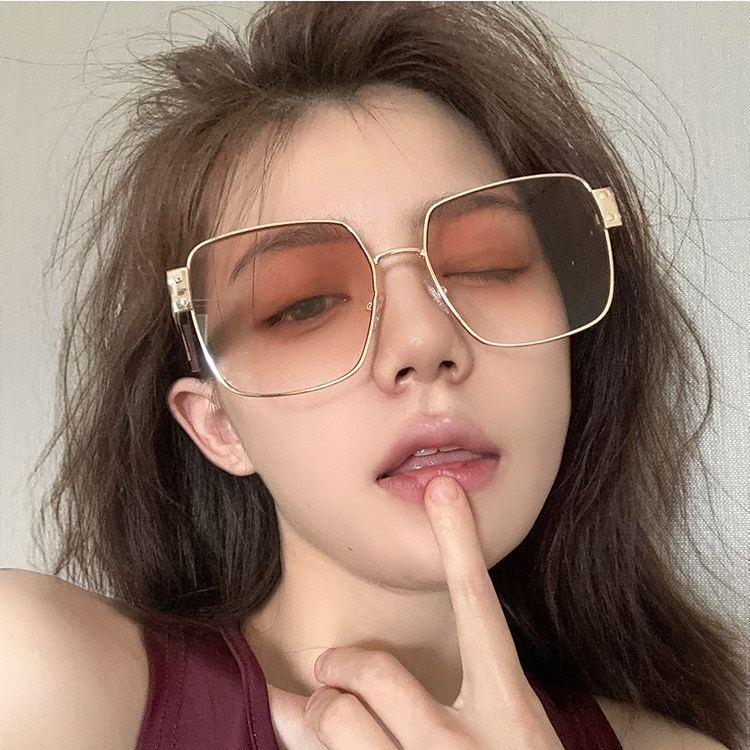 复古金属大框茶色朋克方形墨镜男女款圆脸大框网红太阳眼镜配近视