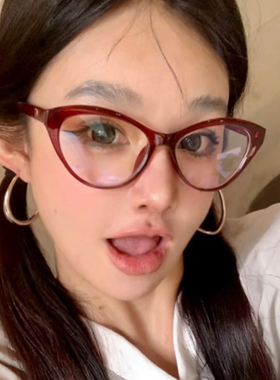 红色爱心猫眼眼镜近视女度数可配高散光超轻素颜小框猫眼睛架男款