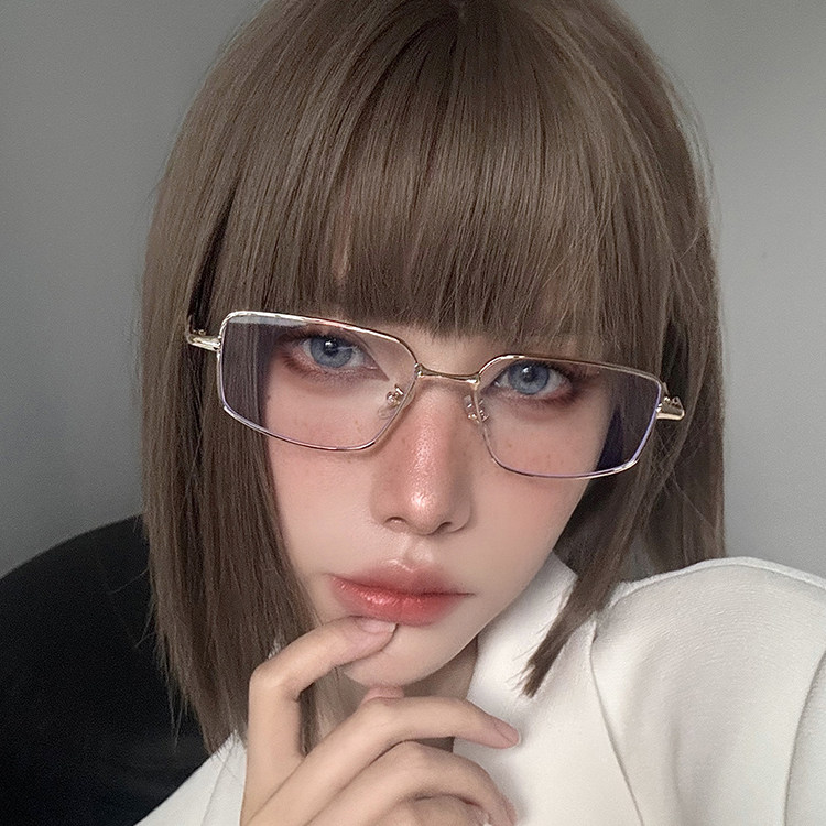 方形韩版女细框金色气质