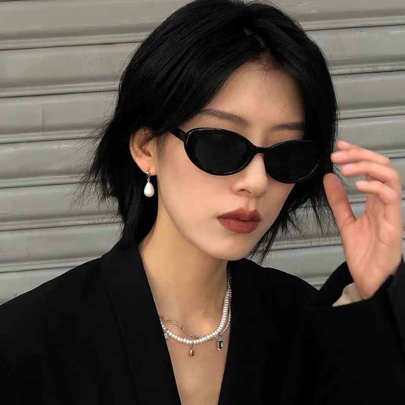 欧美复古椭圆形墨镜女ins韩版潮港风猫眼近视太阳眼镜小脸网红街
