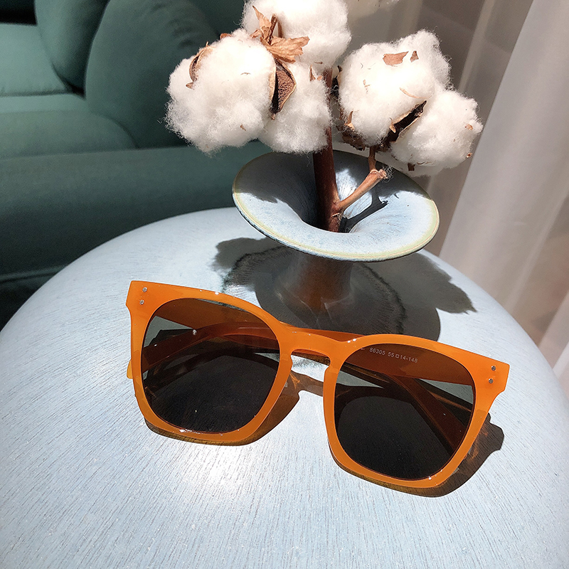 新款大方框墨镜女时髦方形圆脸长脸太阳镜韩版潮ins网红眼镜橘色
