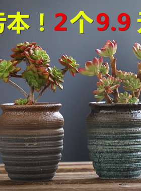 多肉花盆陶瓷粗陶透气大号口径老桩陶罐创意多肉植物复古特价清仓
