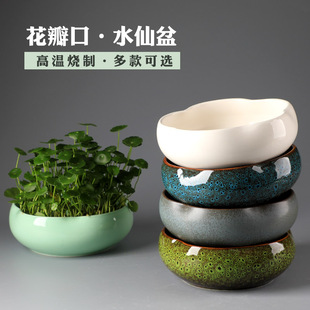 水仙花铜钱草花盆特价清仓陶瓷大号无孔一叶莲碗莲大口径水培容器