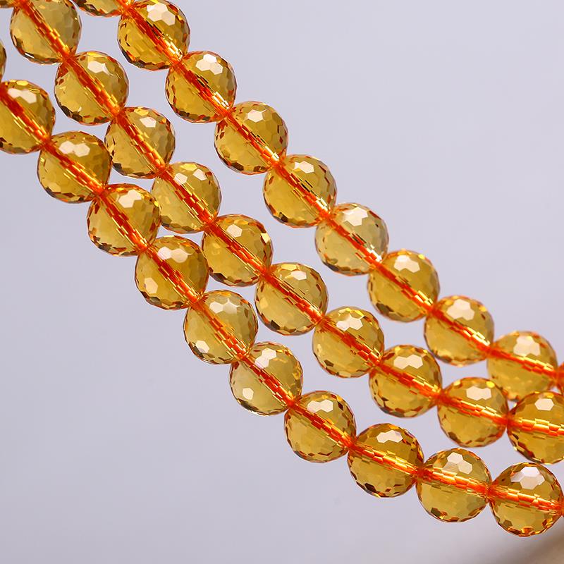 2025黄水晶64/128刻面切面散珠半成品 DIY手工串珠手链项链水晶