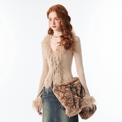 1JINNSTUDIOV领绑带长袖针织衫