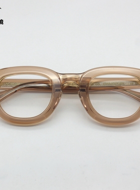 欧美粗框玳瑁板材厚重眼镜架复古小圆框茶灰色手工眼镜男可配近视