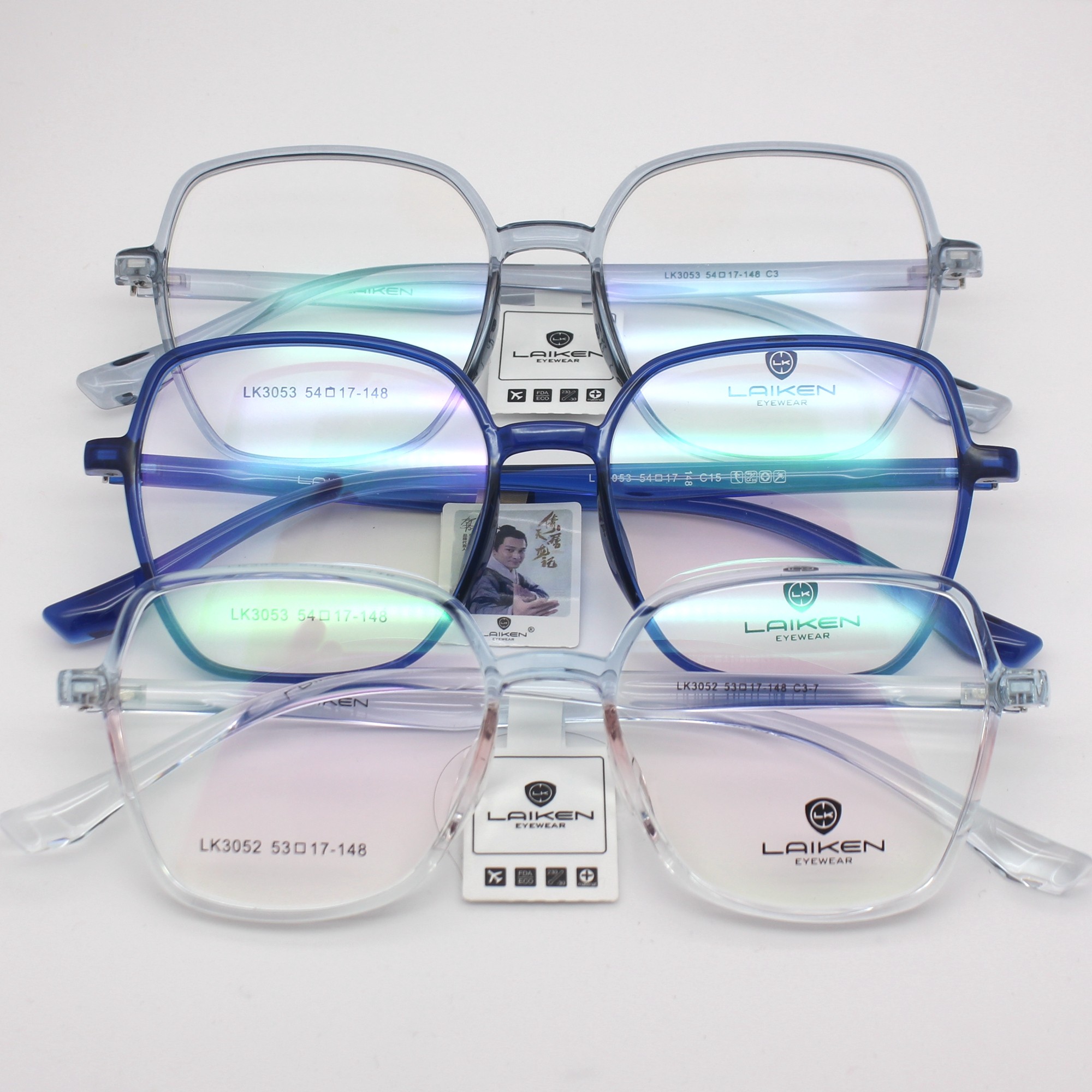 laiken莱肯眼镜架超轻透明色多边形大框眼镜女配近视lk3052/3053