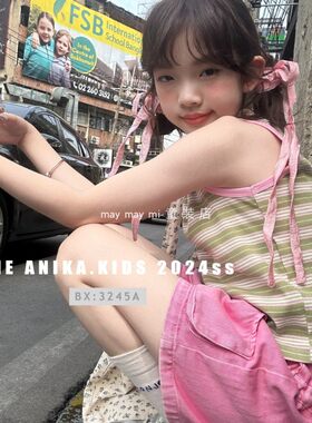 ANIKA阿尼卡儿童T恤春秋款 女童中大童背心小T 牛仔短裤