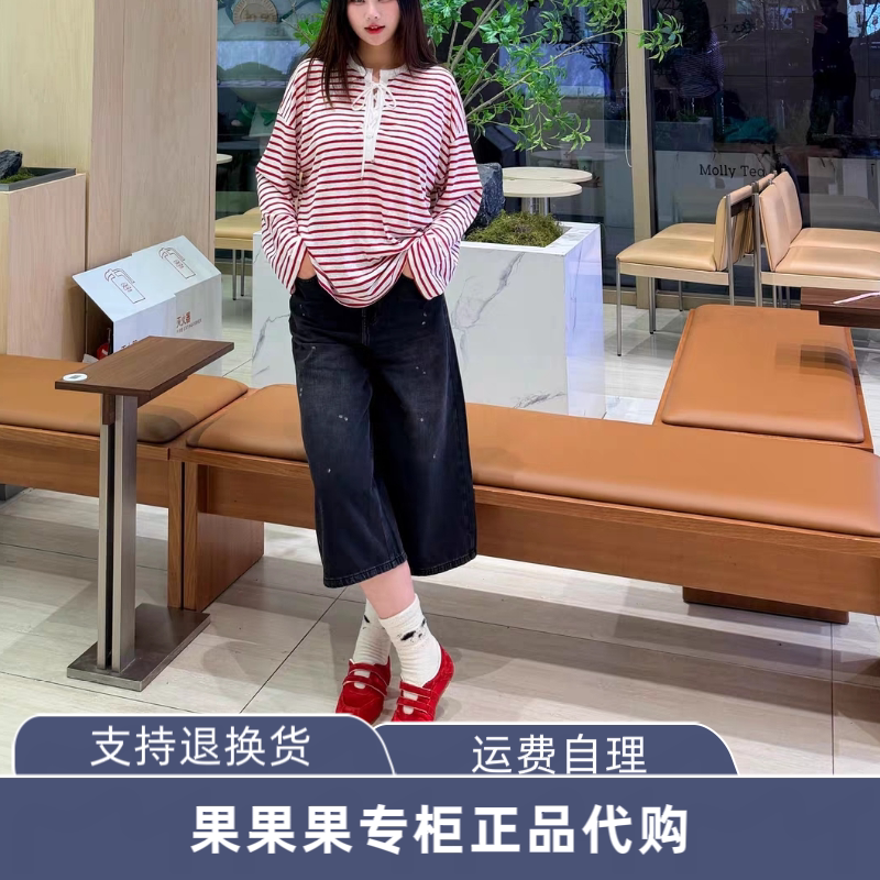 12616l002 OL泼墨设计2026夏季复古做旧舒适阔腿七分裤牛仔裤新款