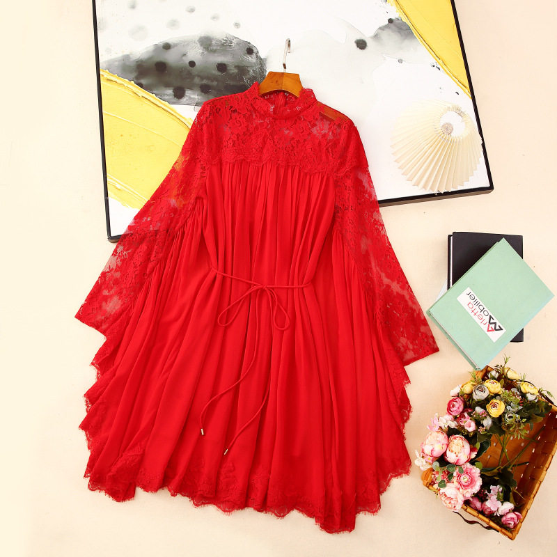 柞蚕丝大码短款荷叶边连衣裙女