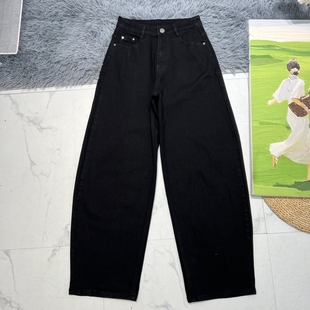 廉刀裤 梨形姐妹快乐裤 黑色显瘦高腰阔腿牛仔裤 街头弯刀裤 美式