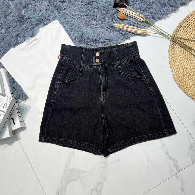 牛仔短裤女2024年新款夏季高腰黑灰色显瘦a字复古百搭阔腿热裤子