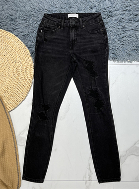 王炸！直接闭眼入 外单烟灰色洗水磨烂高腰显瘦百搭修身小脚裤