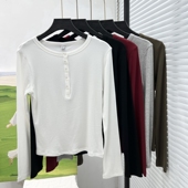 上衣 日系风休闲百搭气质螺纹针织长袖 亨利小衫 软柔肤感