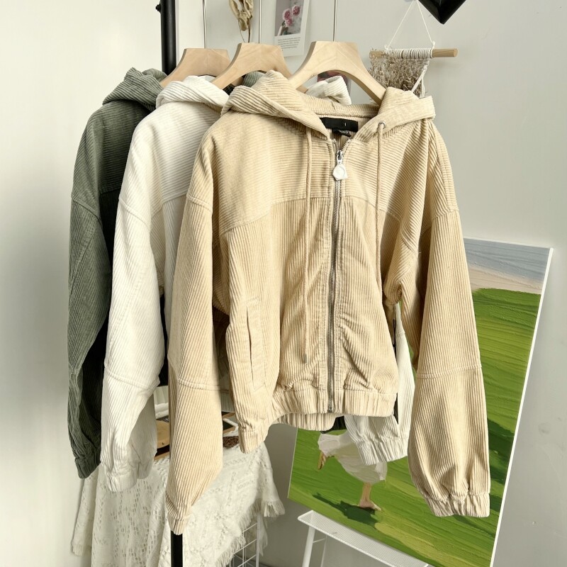 美式复古~F家灯芯绒外套女短款休闲宽松减龄连帽夹克洋气百搭上衣,女装/女士精品,短外套,淘宝优惠券,粉丝福利购,淘宝优惠卷
