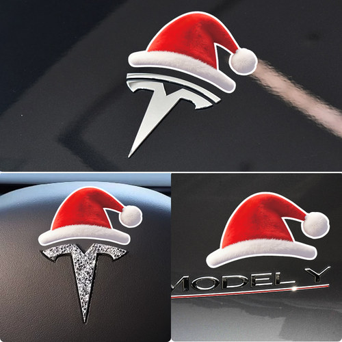 宝马圣诞帽贴纸特斯拉搭子可爱趣味个性5D仿毛绒装饰磁性车贴纸