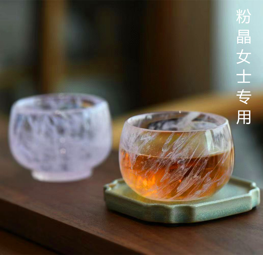 原矿石材粉色女士专用款单杯茶具手绘品茗杯茶杯主人杯新款图片