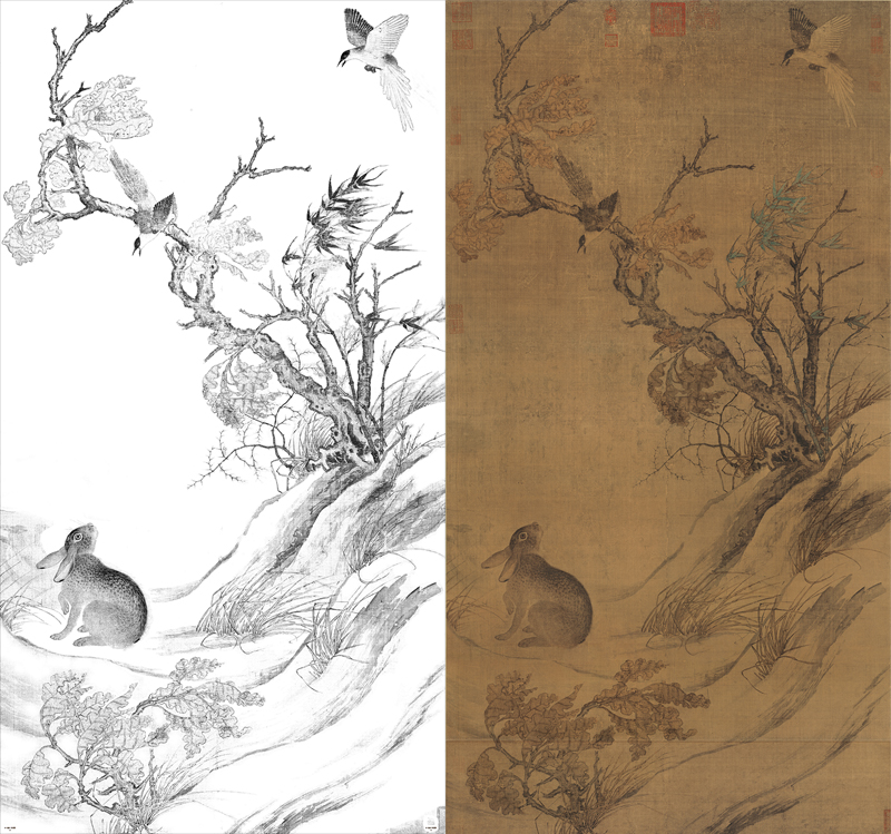 宋 崔白《双喜图》装饰画古画国画山水画花鸟画临摹底稿画芯