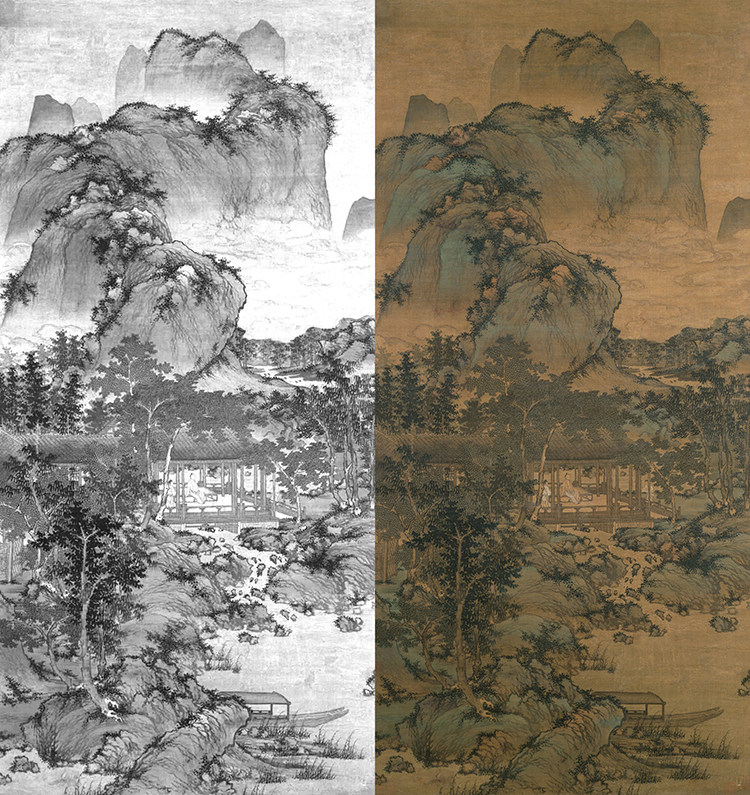 元 盛懋 山居纳凉图轴国画古代名画山水人物画临摹底稿画芯装饰画