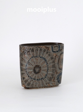 丹麦/中古：皇家哥本哈根Royal Copenhagen 棕色彩陶 花瓶 10.5cm
