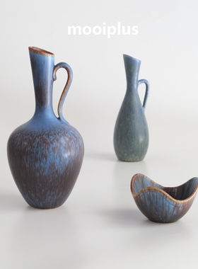 瑞典/中古｜Rorstrand 艺术领袖 Gunnar 炻器花瓶 蓝 / mooiplus