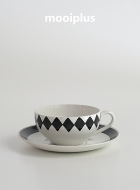瑞典/中古｜Gustavsberg SvartRuter黑钻咖啡杯餐盘 / mooiplus