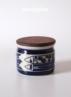 瑞典/中古｜Rorstrand 手绘小鱼鲱鱼 蓝色果酱 储物罐 / mooiplus