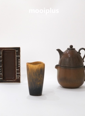 瑞典/中古｜Rorstrand艺术领袖 Gunnar  炻器花瓶壶 棕/ mooiplus