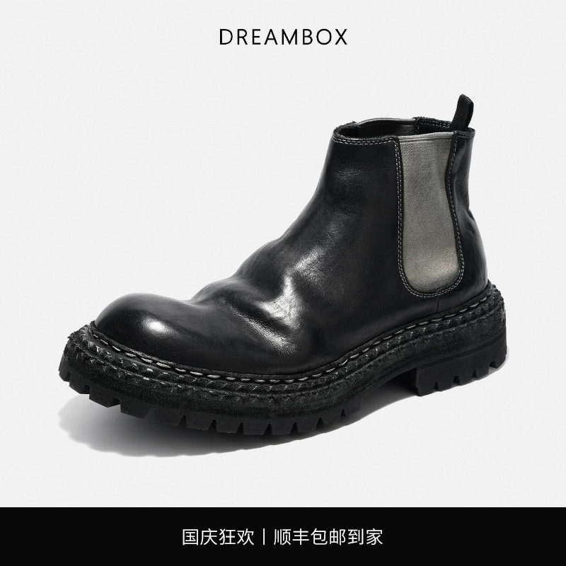 钧博水洗马皮厚底增高切尔西靴