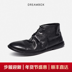 DREAMBOX钧博石洗马皮短靴2025新款中帮马丁靴英伦复古工装皮鞋