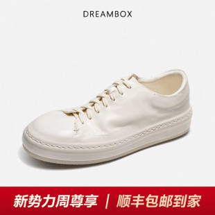 软底舒适百搭小白鞋 DREAMBOX钧博水洗马皮男鞋 白色运动休闲板鞋
