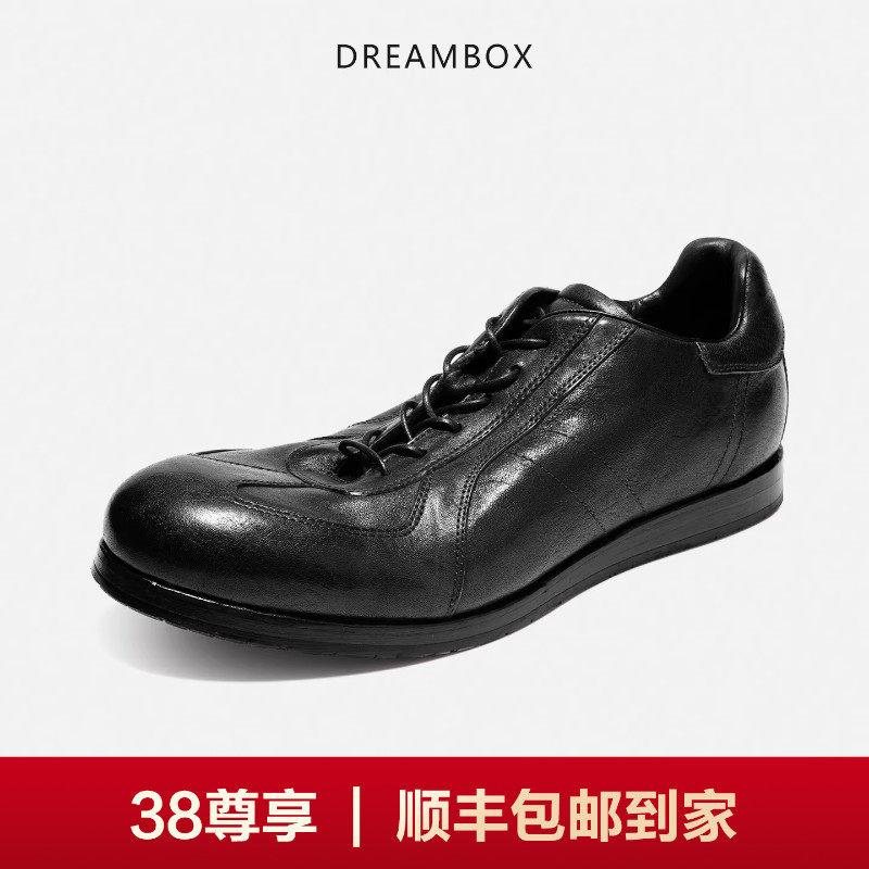 DREAMBOX钧博水洗马皮纯手工德训鞋2025新款男鞋平底轻便男士鞋子