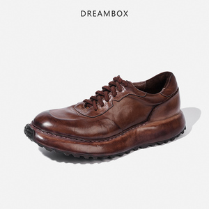 dreambox英伦复古老爹鞋厚底增高棕色男士休闲鞋高端马皮男士鞋子