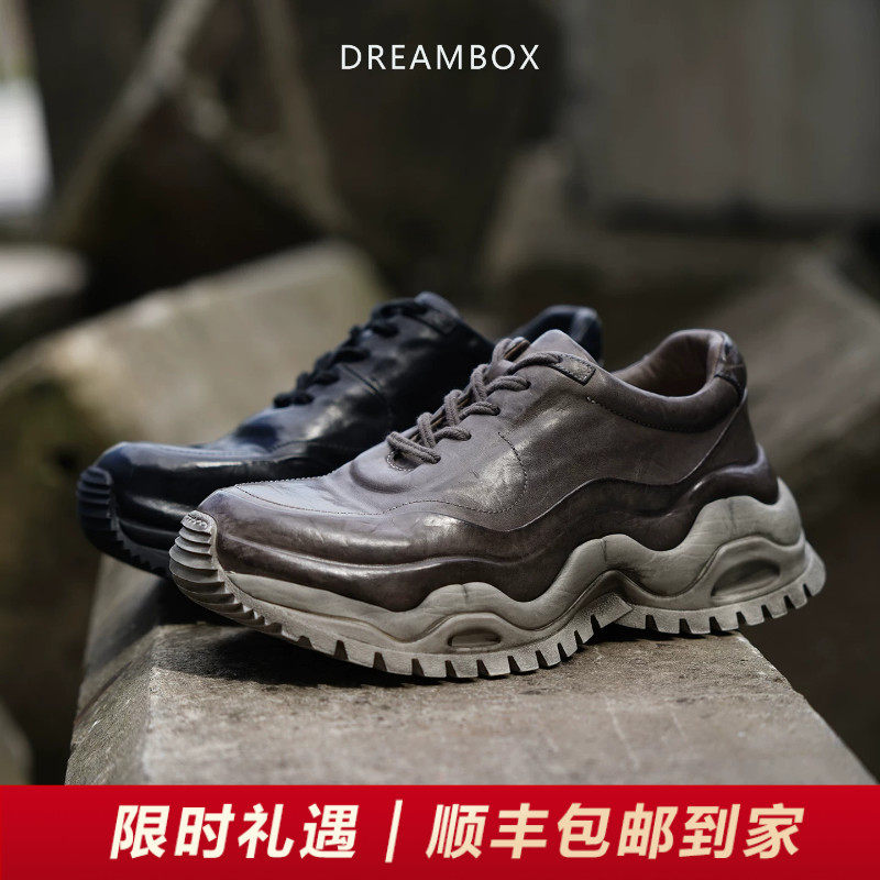 DREAMBOX钧博舒适透气马皮厚底老爹鞋手工水洗做旧户外运动休闲鞋