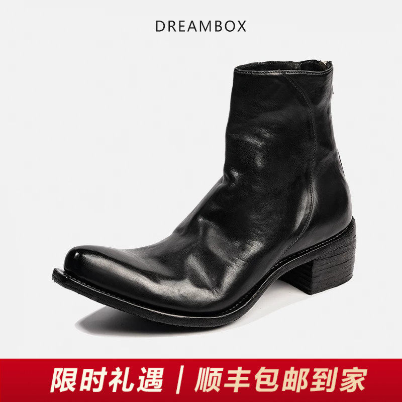 DREAMBOX钧博巫师靴水洗马皮手工固特异尖头切尔西靴英伦潮款男靴