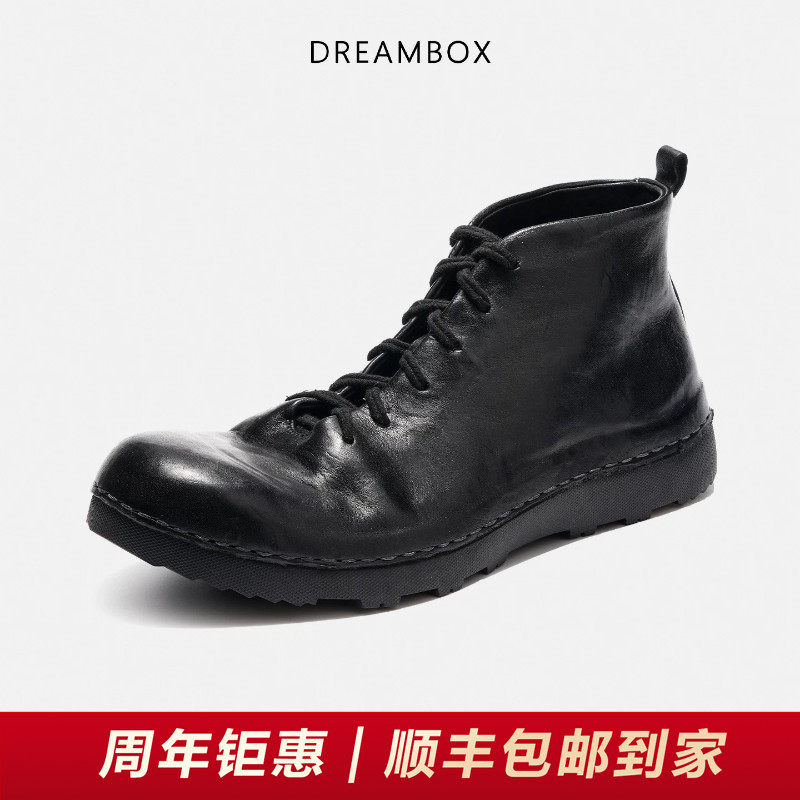 DREAMBOX钧博马丁靴水洗马皮舒适透气高帮男鞋春夏英伦百搭工装靴